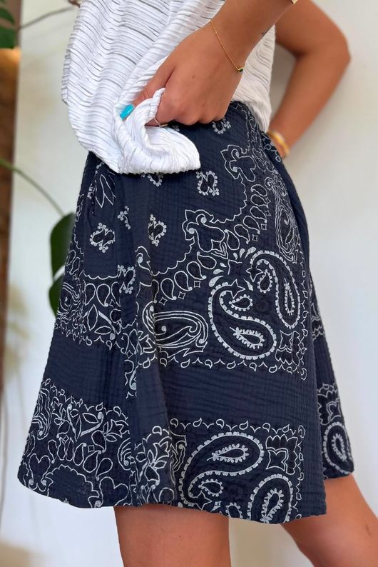 Ole Bubble Cotton Bandana Shorts Navy